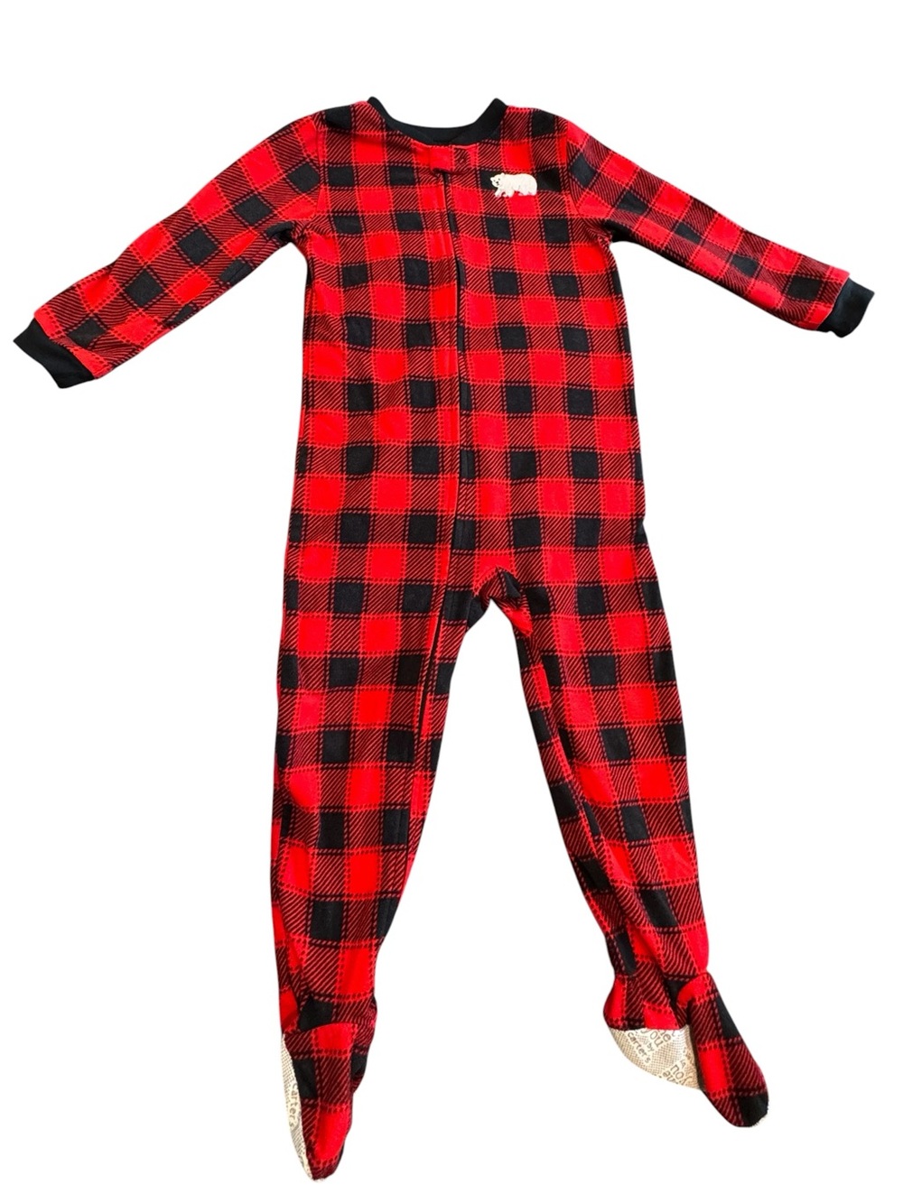 Red & Black Buffalo Plaid w/ Polar Bear 🐻‍❄️ One-Piece Fleece Pajama